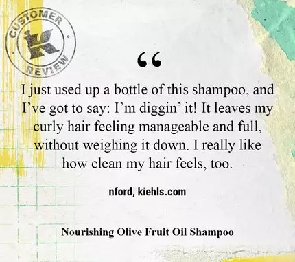 Je viens d’utiliser une bouteille de ce shampooing et je dois dire : Je l’adore! Il rend mes cheveux boucles faciles a coiffer et pleins, sans les alourdir. J’aime aussi vraiment la facon dont mes cheveux sont propres. –nford, kiehls.ca