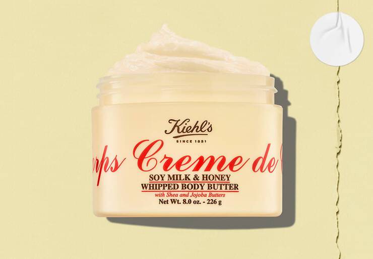 Open jar of Kiehl’s Creme de Corps Soy Milk & Honey Whipped Body Butter