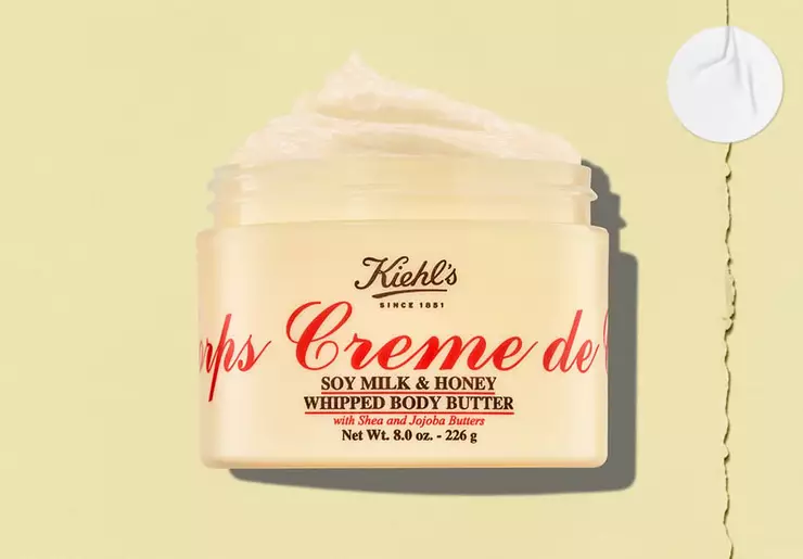 Open jar of Kiehl’s Creme de Corps Soy Milk & Honey Whipped Body Butter